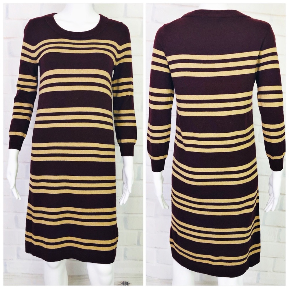 J. Crew Maroon Stripe Charley Sweater Dress